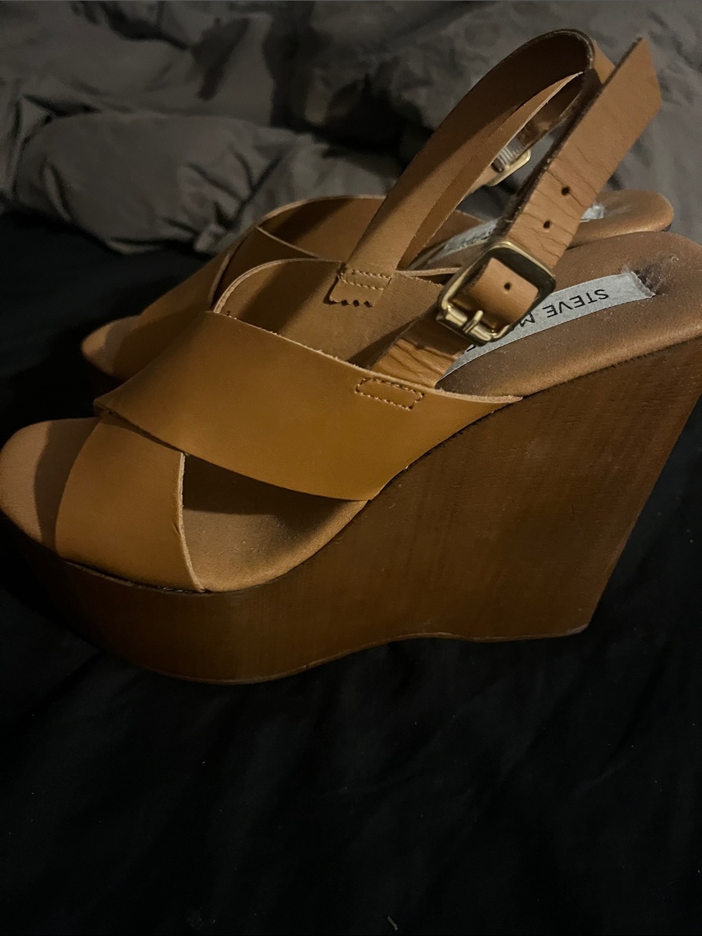 Steve Madden Cognac Leather Platform Wedge Sandals brand new, never worn